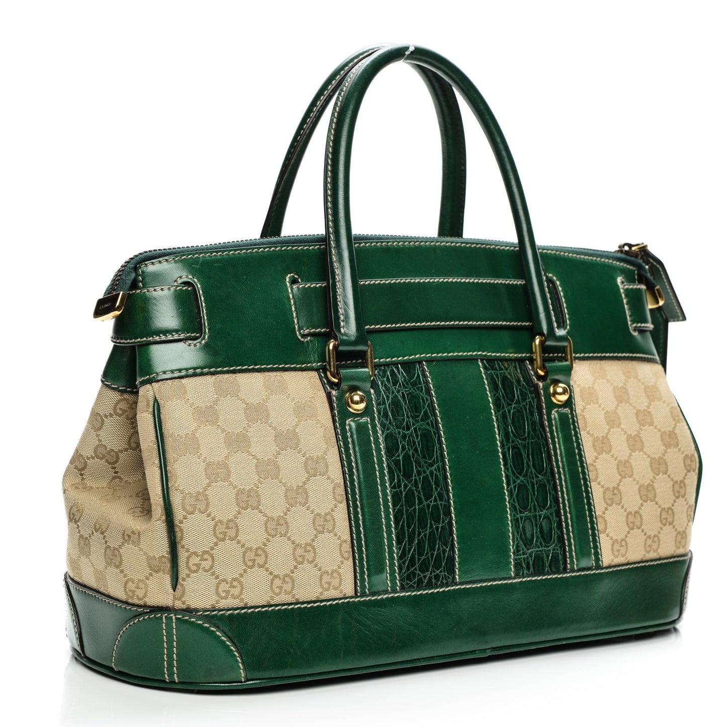 Monogram Crocodile Web Secret Top Handle Satchel Green
