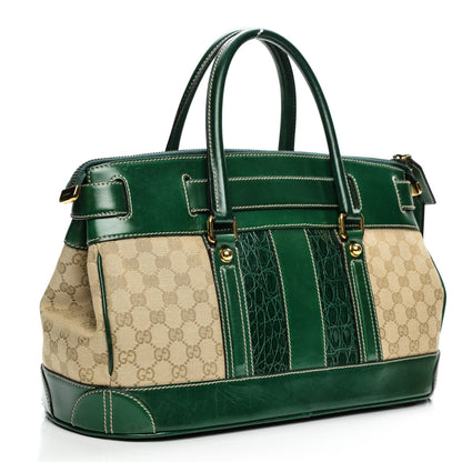 Gucci Monogram Crocodile Web Secret Top Handle Satchel Green 3 of 9