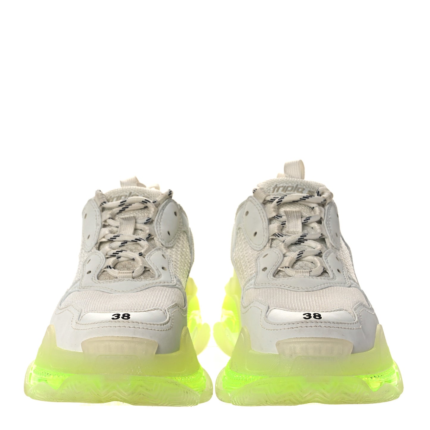 Fabric Mesh Clear Sole Fluo Womens Triple S Sneakers 38 White Fluo Yellow