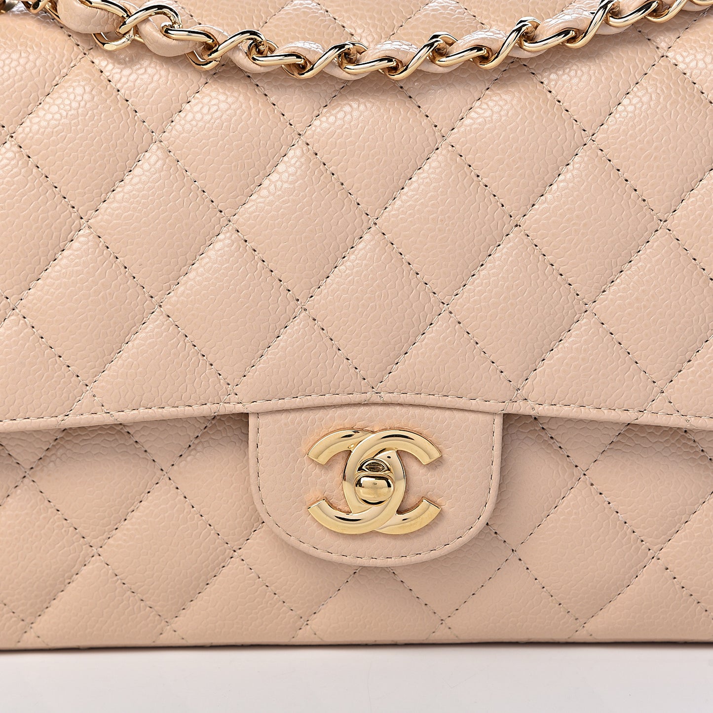 Caviar Quilted Medium Double Flap Beige Clair