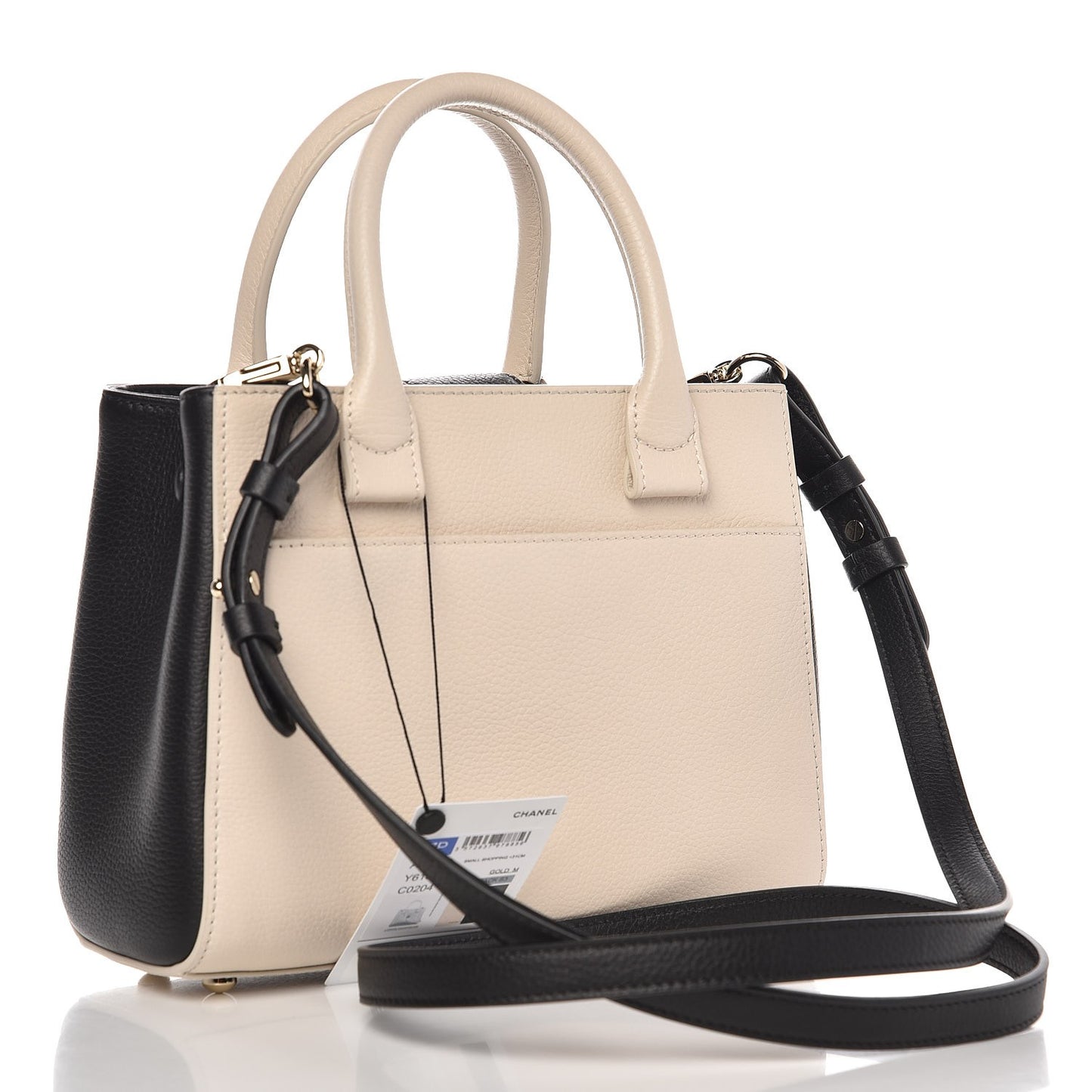 Grained Calfskin Mini Bi-Color Neo Executive Shopper Tote Beige Black