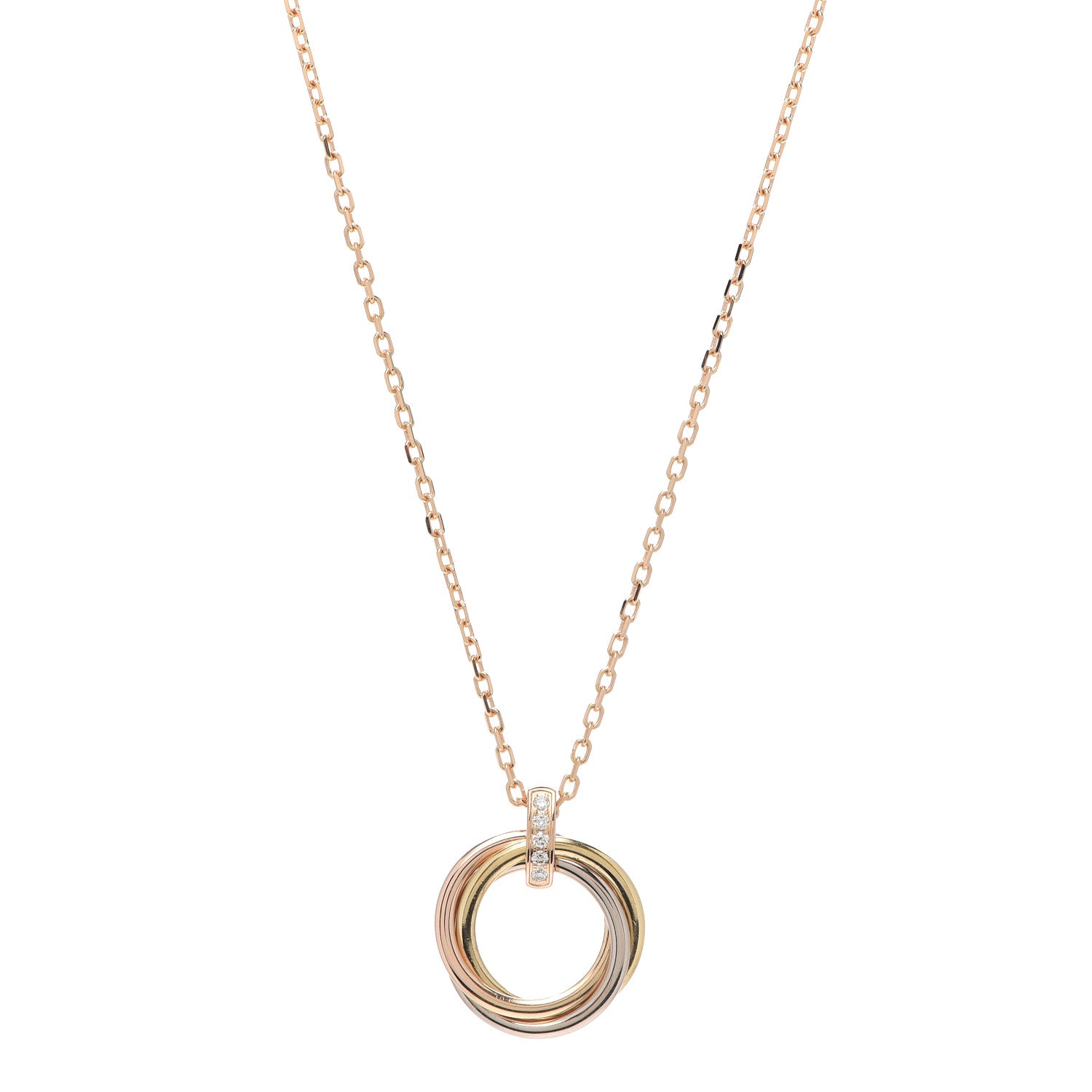 Cartier 18K Pink White Yellow Gold Diamond Trinity Pendant Necklace 1 of 5