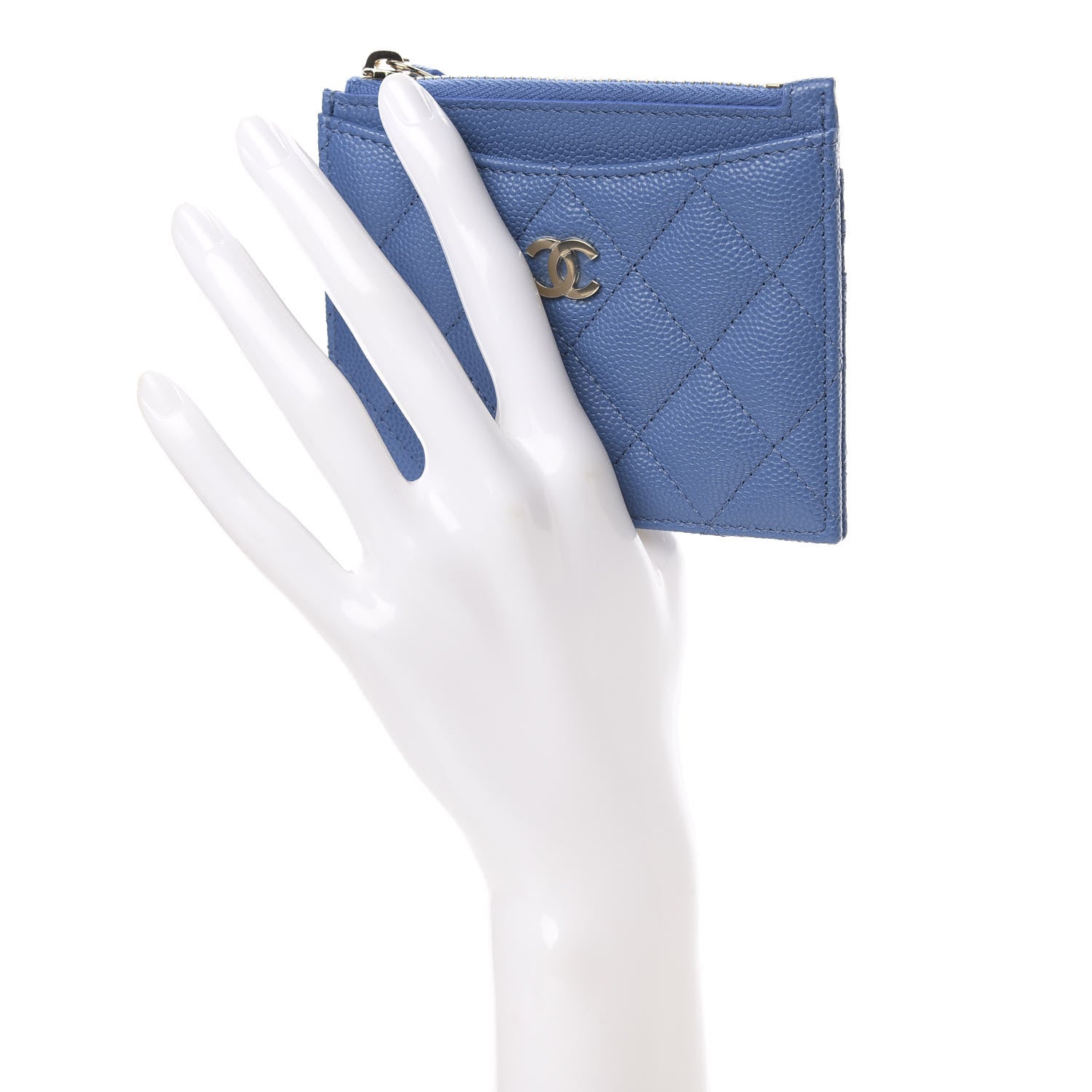 Chanel Caviar Quilted CC Zip Card Holder Blue 2 of 8