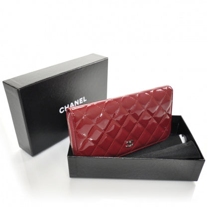 Chanel Patent Quilted Zip Around Wallet Red 3 of 8