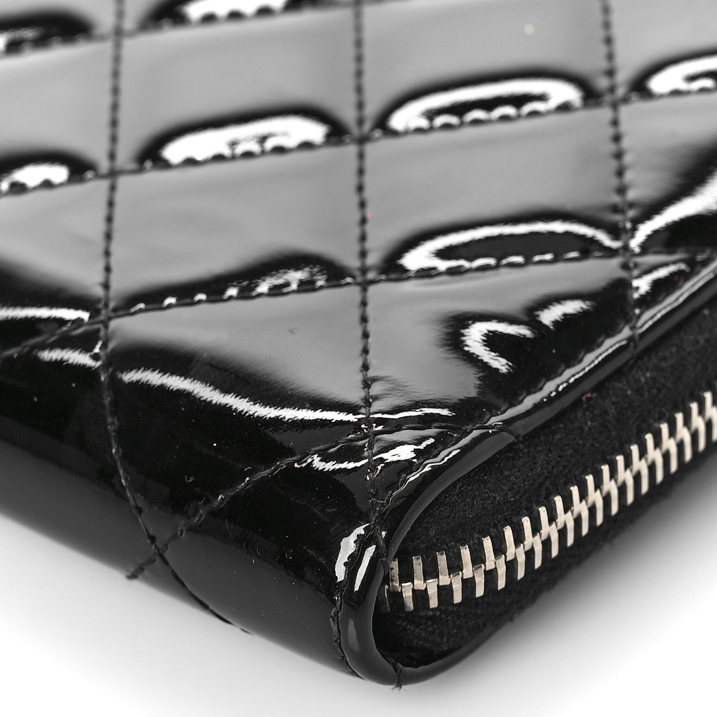 Patent Quilted Large Zip Around Organizer Wallet So Black