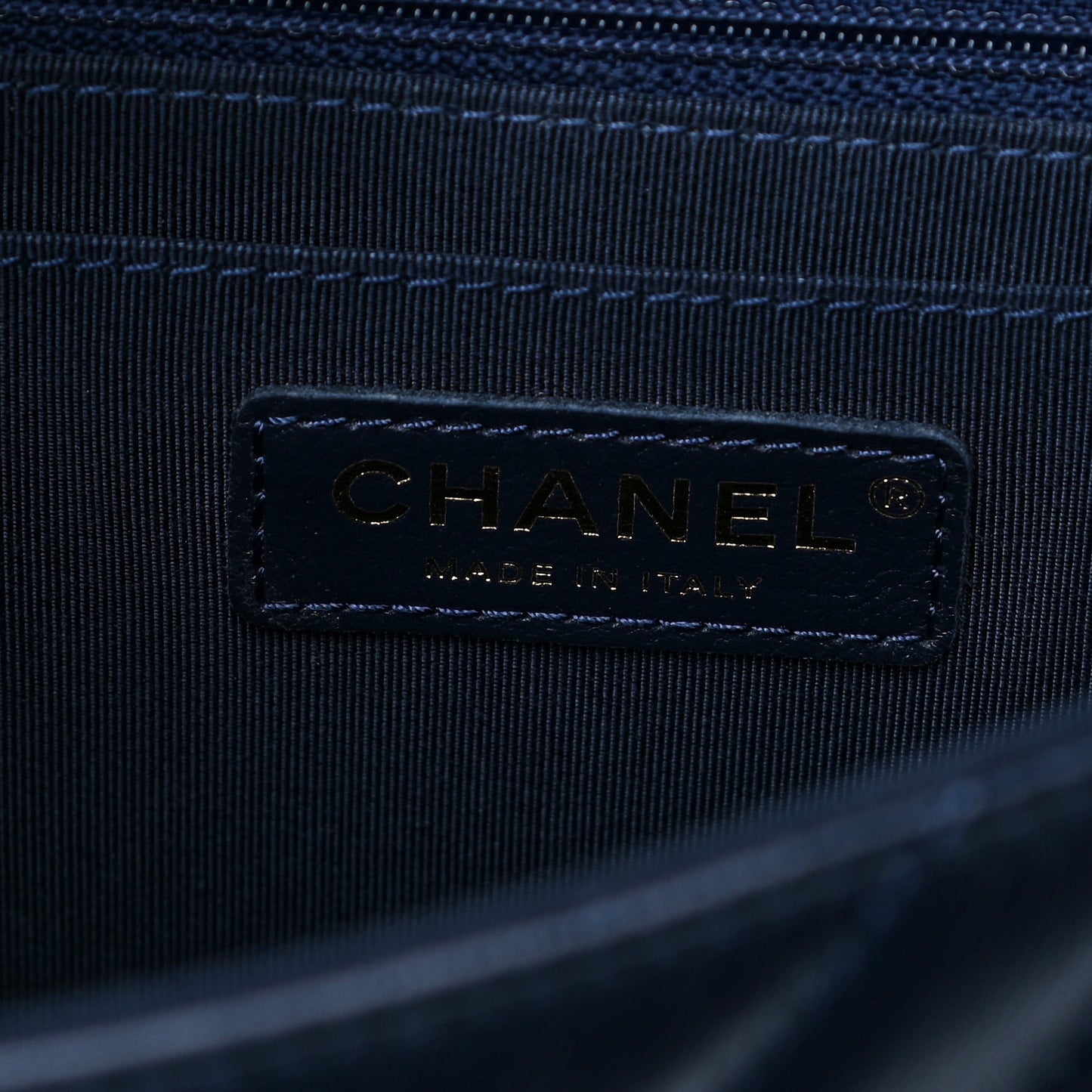 Calfskin Chevron Quilted Medium Statement Flap Navy Blue
