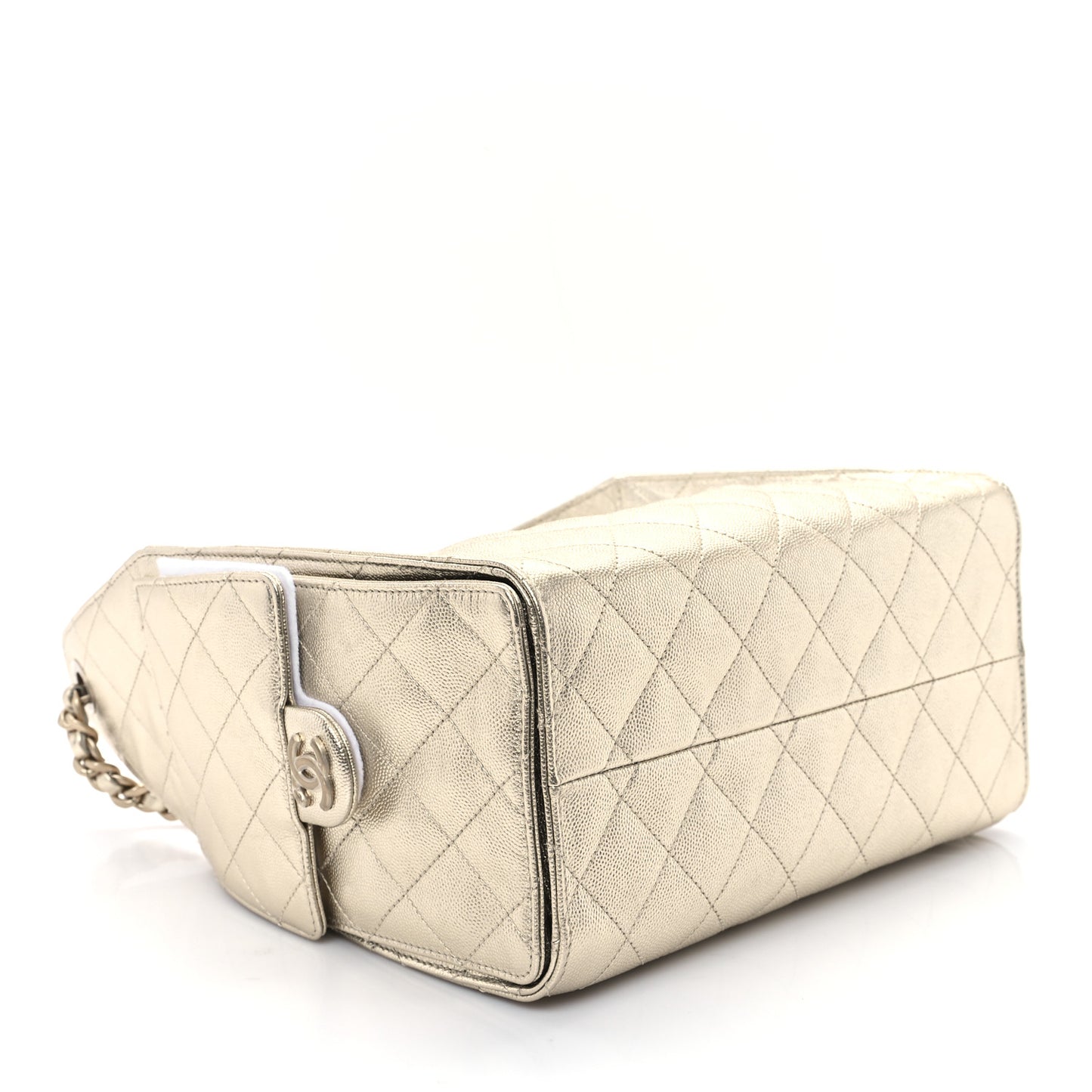Metallic Caviar Quilted Small Chanel 25 Handbag Gold