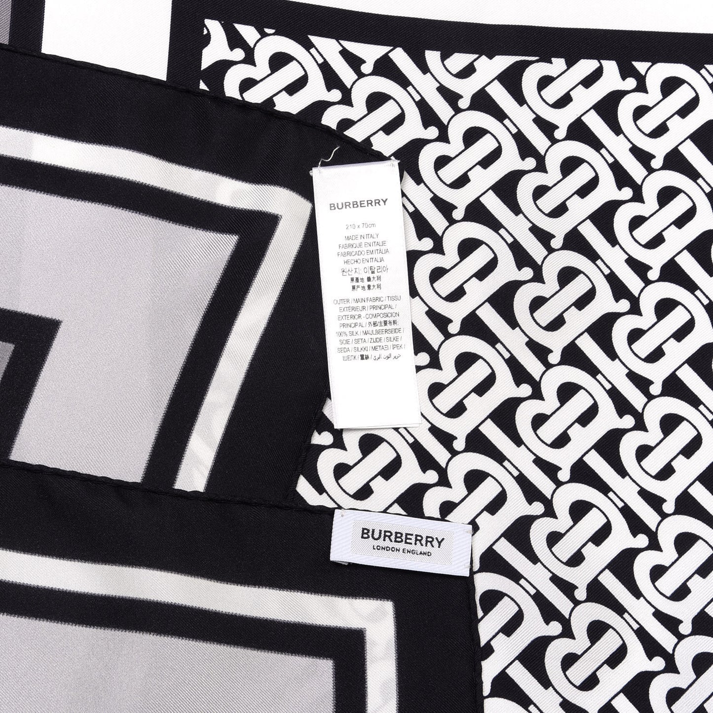 Silk Vintage Check Icon Stripe TB Monogram Print Scarf Archive Black White