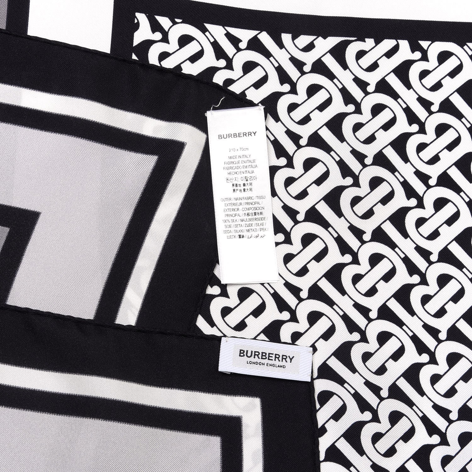 Burberry Silk Vintage Check Icon Stripe TB Monogram Print Scarf Archive Black White 6 of 8