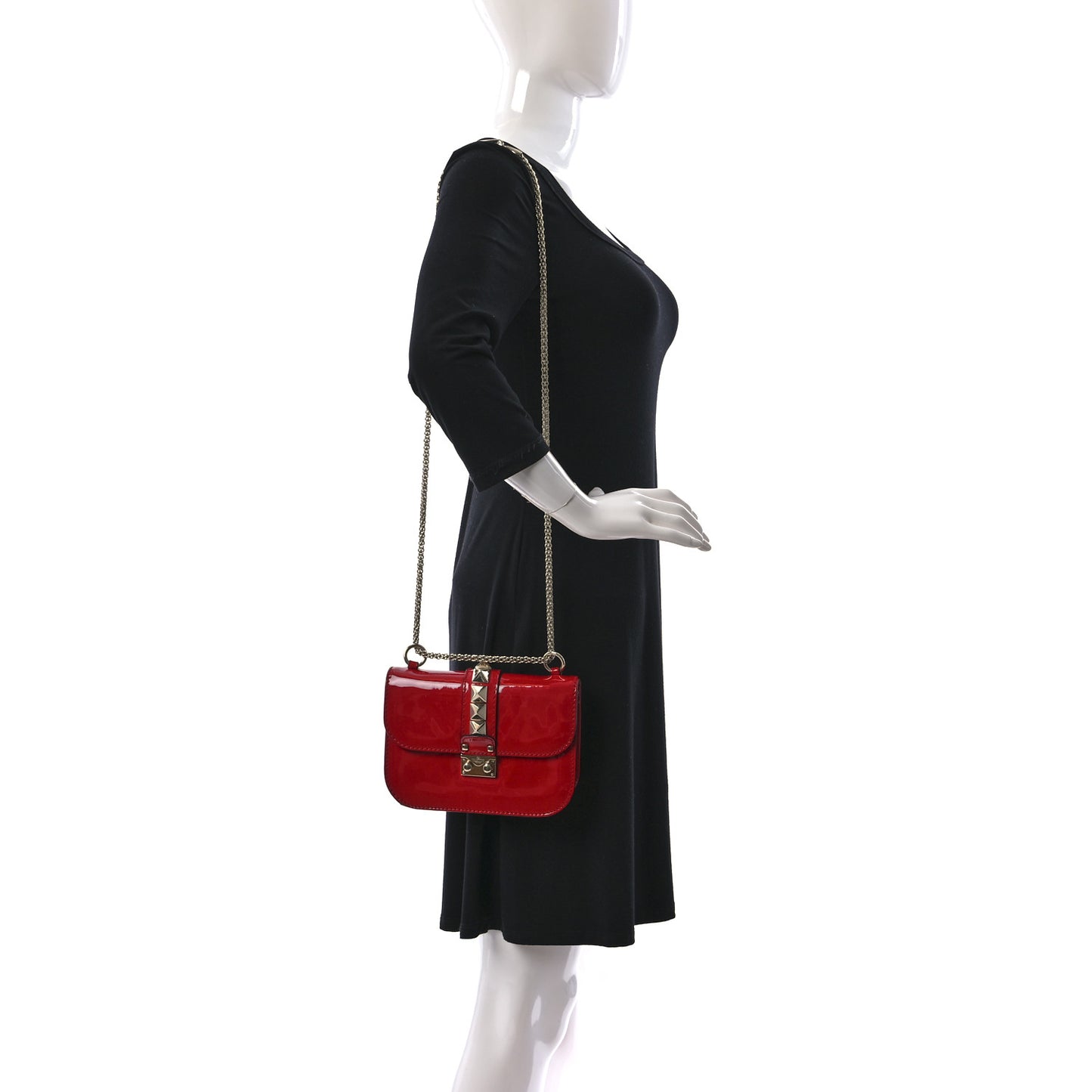 Patent Small Glam Lock Rockstud Flap Rosso Valentino