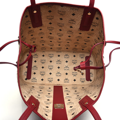 MCM Visetos Medium Liz Reversible Shopper Tote Beige Ruby Red 10 of 15