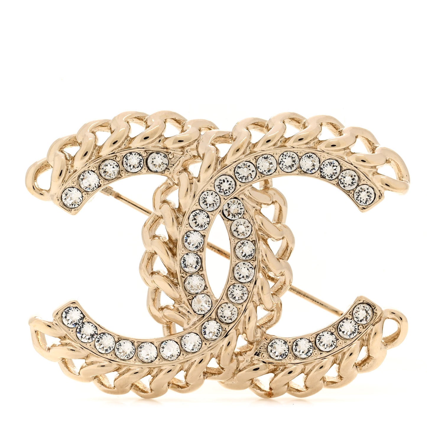 Crystal Chain CC Brooch Gold
