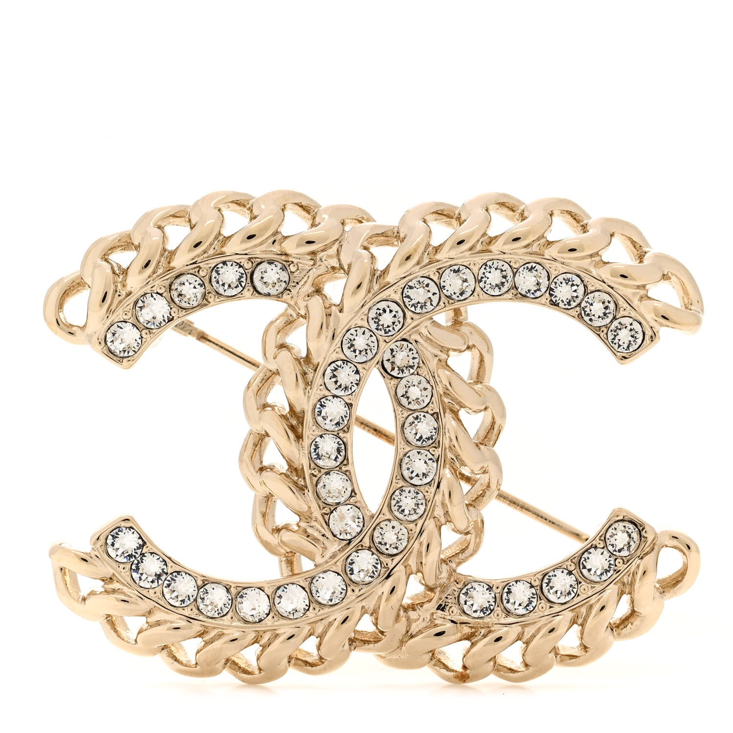 Chanel Crystal Chain CC Brooch Gold 1 of 5