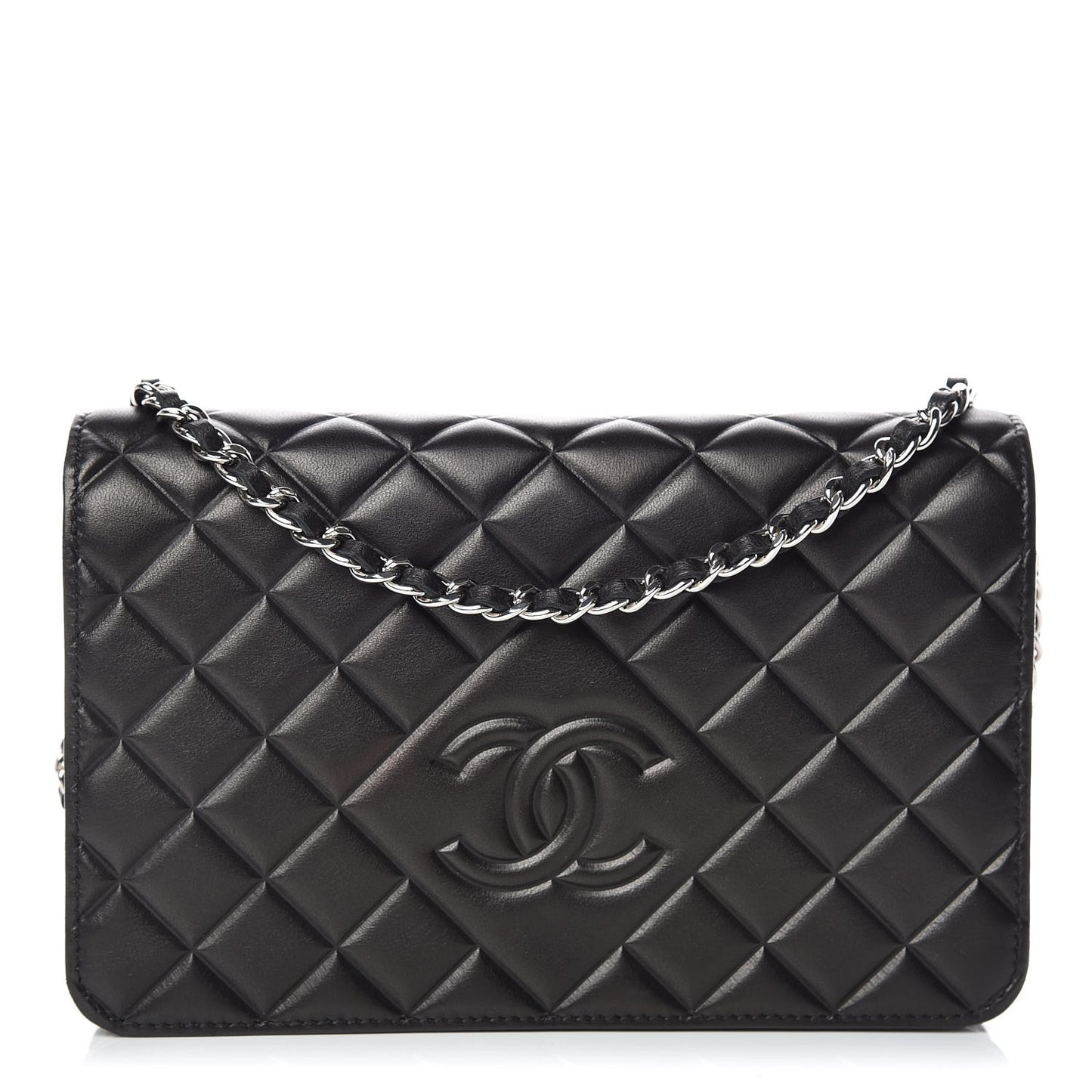 Lambskin Quilted Diamond CC Wallet On Chain WOC Black