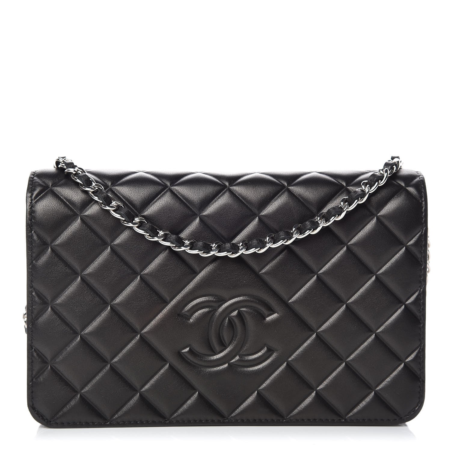 Chanel Lambskin Quilted Diamond CC Wallet On Chain WOC Black 1 of 13