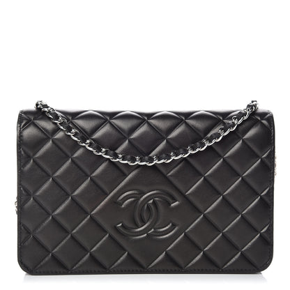 Chanel Lambskin Quilted Diamond CC Wallet On Chain WOC Black 1 of 13