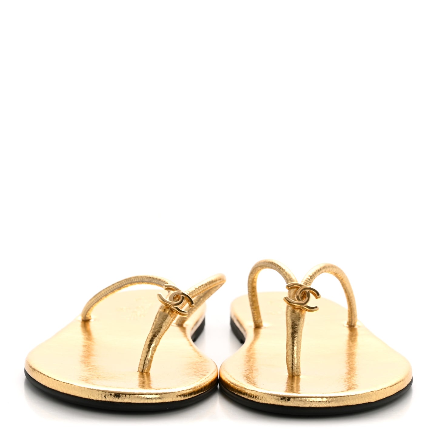 Crackled Laminated Calfskin Thong Flat Sandals 38.5 Gold