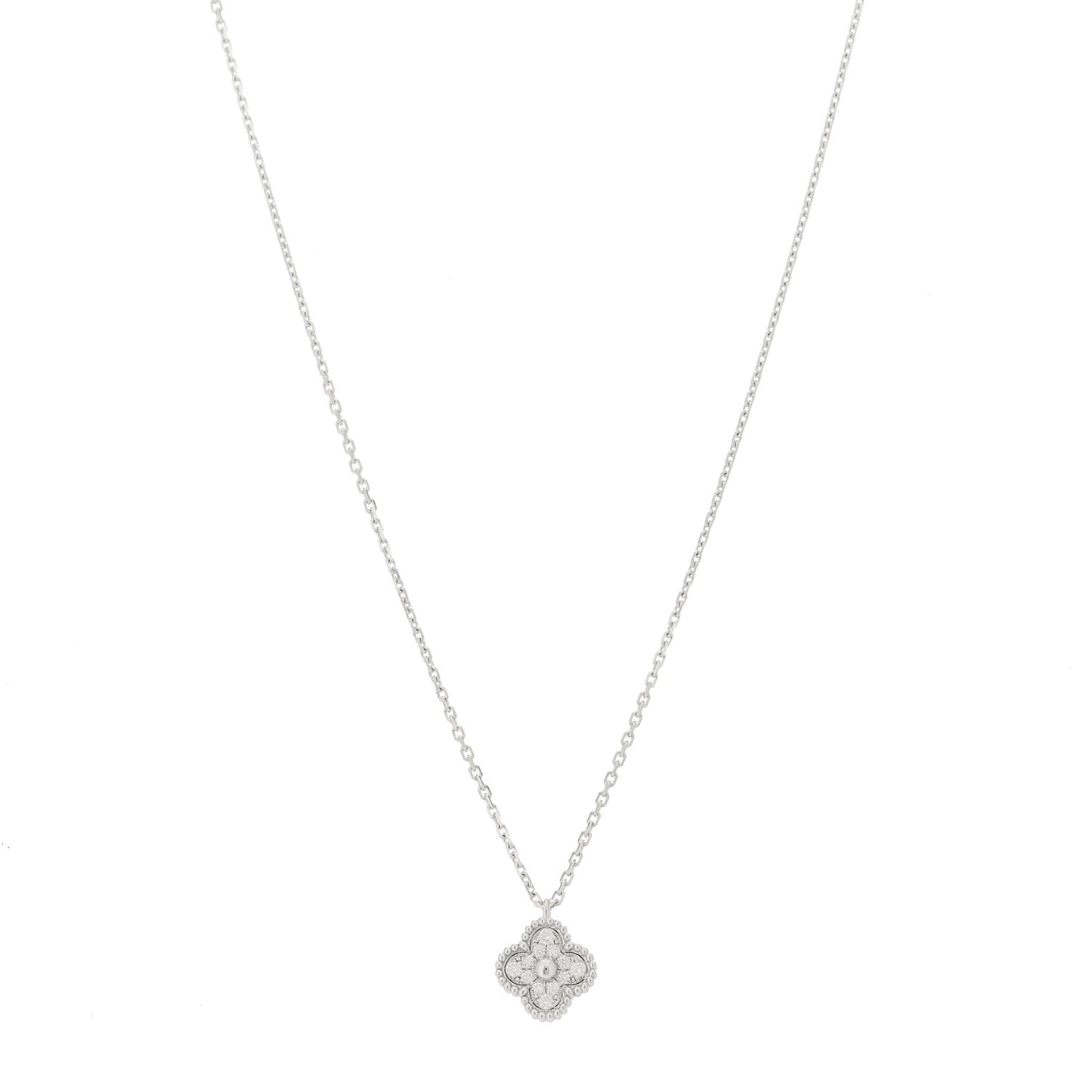 18K White Gold Diamond Sweet Alhambra Pendant Necklace