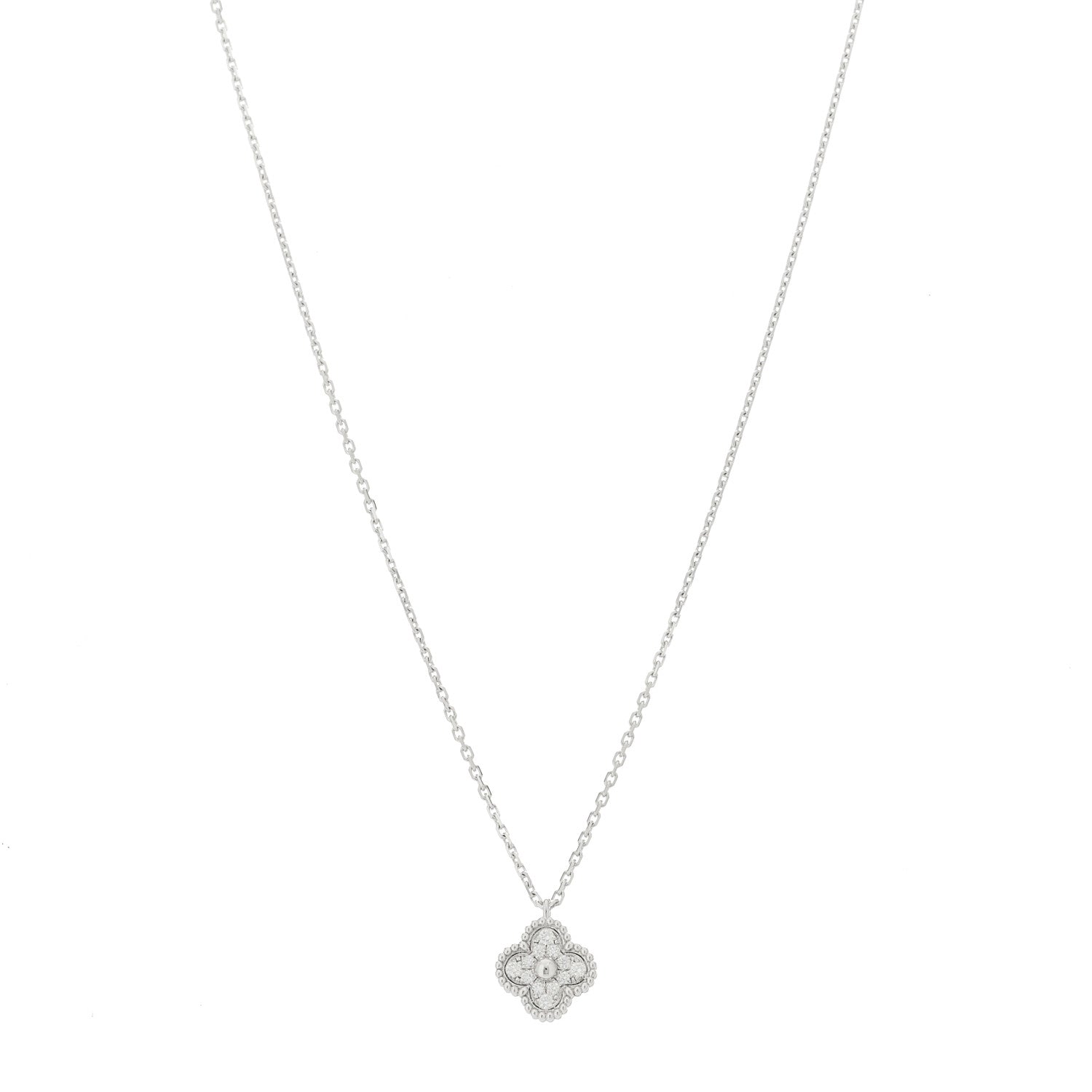 Van Cleef & Arpels 18K White Gold Diamond Sweet Alhambra Pendant Necklace 1 of 6