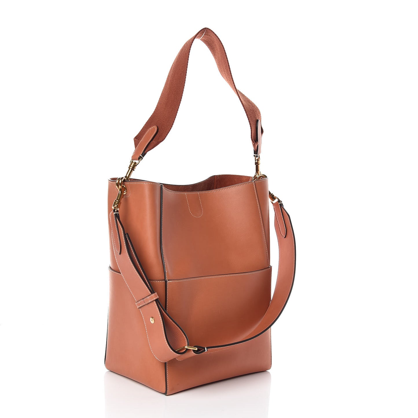Natural Calfskin Sangle Bucket Bag Terracotta