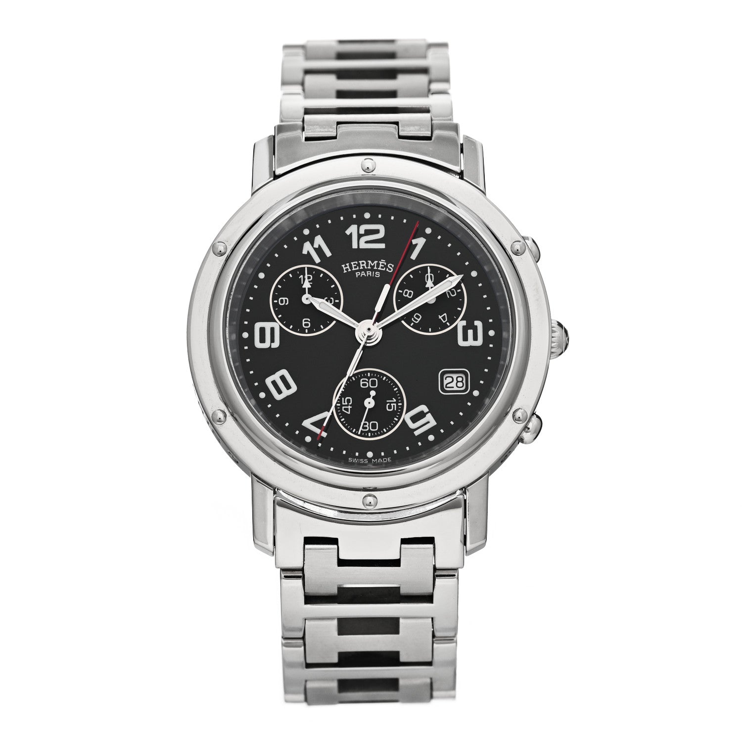 Hermes Stainless Steel 31mm Clipper Chronograph Quartz Watch Black Black 1 of 4