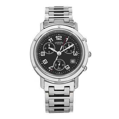 Hermes Stainless Steel 31mm Clipper Chronograph Quartz Watch Black Black 1 of 4