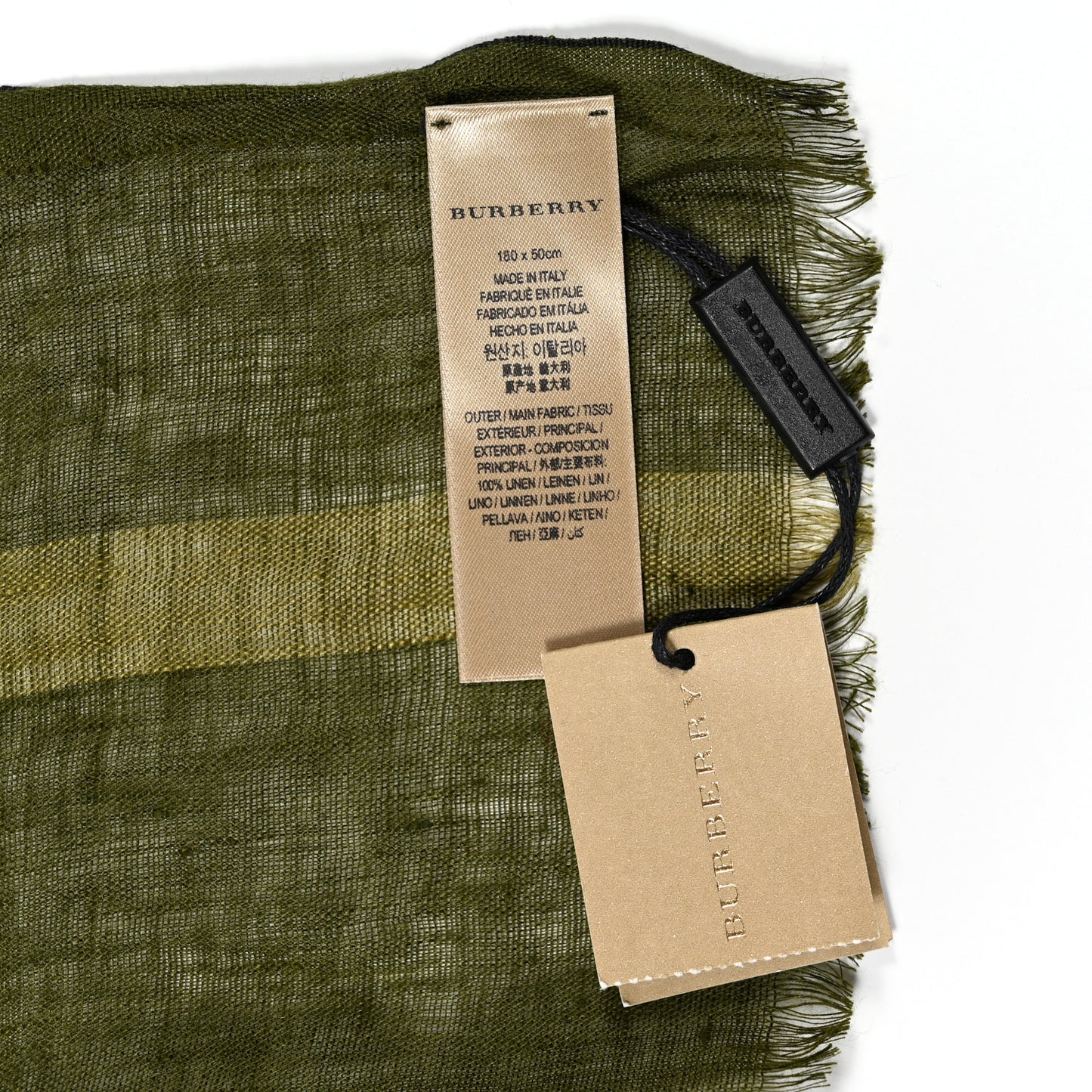 Linen Giant Check Check Lightweight Scarf Olive Green