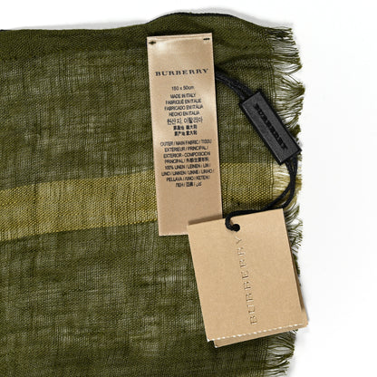 Burberry Linen Giant Check Check Lightweight Scarf Olive Green 3 of 3