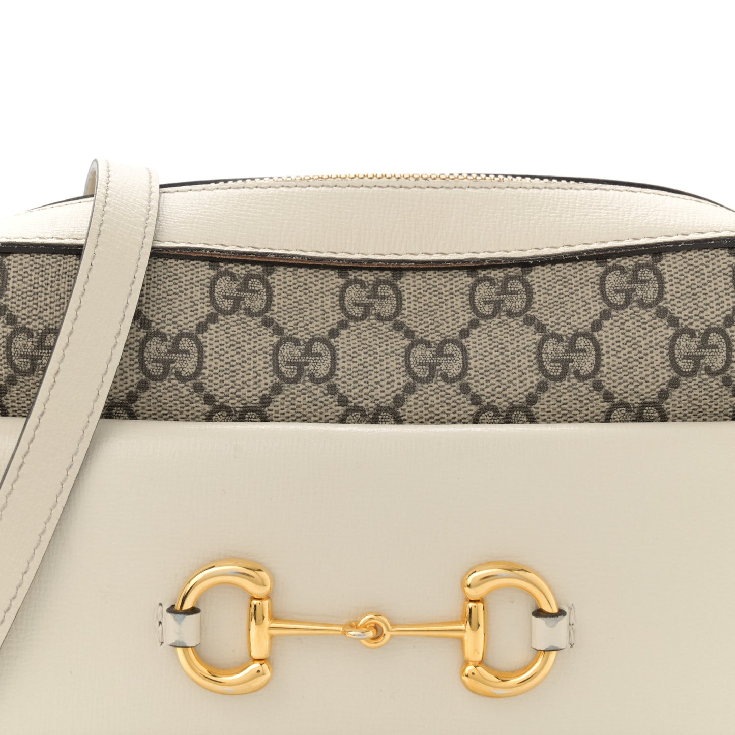 GG Supreme Monogram Small Horsebit 1955 Shoulder Bag Beige Mystic White