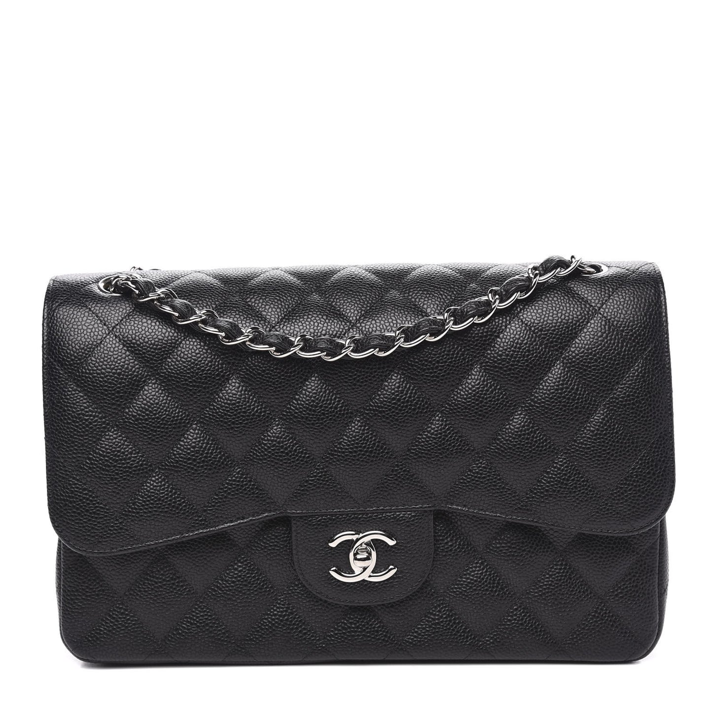 Caviar Quilted Jumbo Double Flap Black
