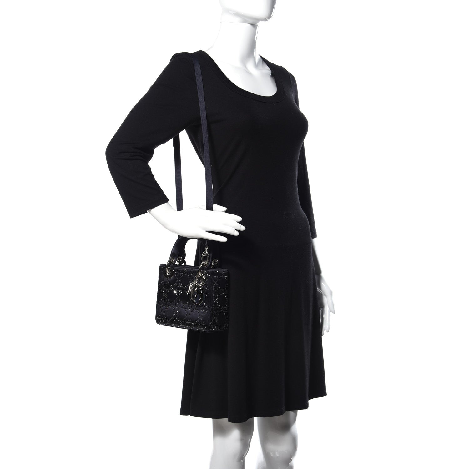 Christian Dior Satin Crystal Cannage Mini Lady Dior Navy 2 of 12