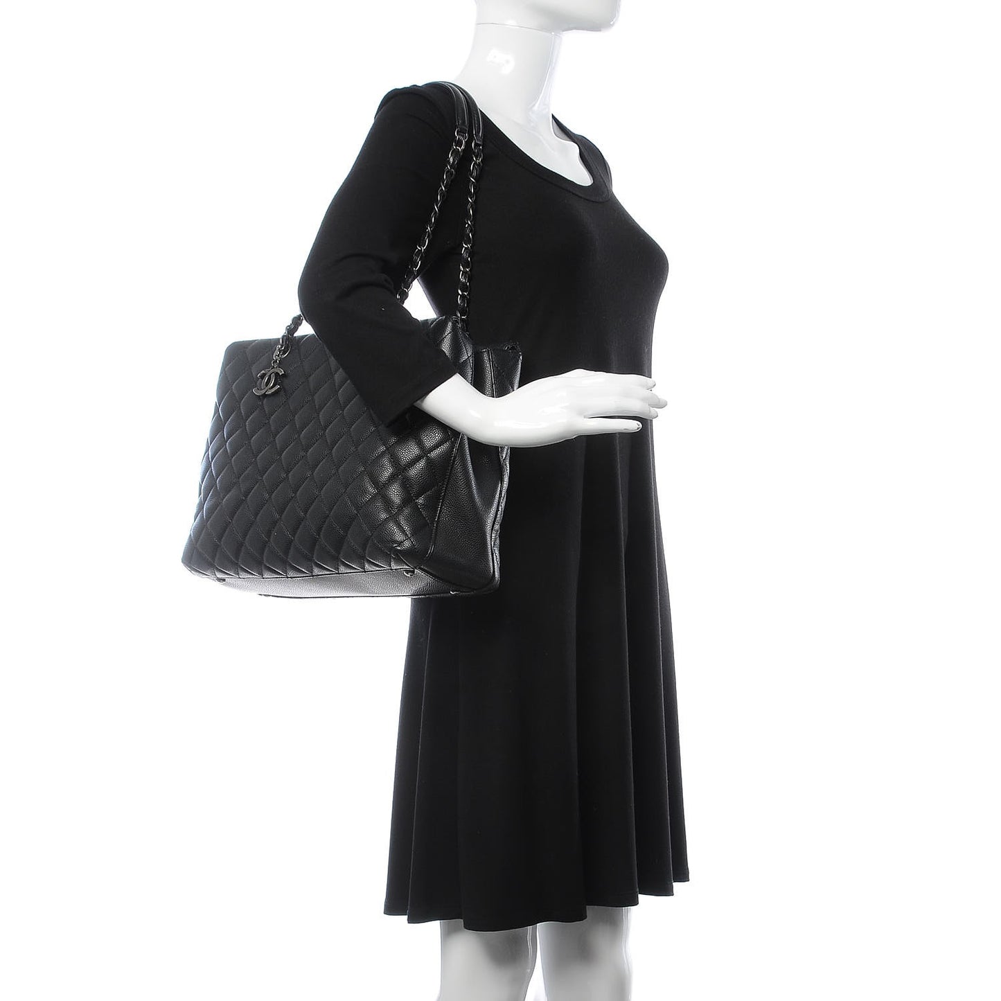 Caviar Quilted City Shopping Tote Black