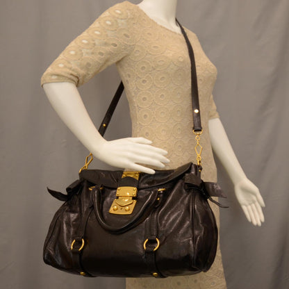 Miu Miu Leather Vitello Lux Bow Bag Black 2 of 7