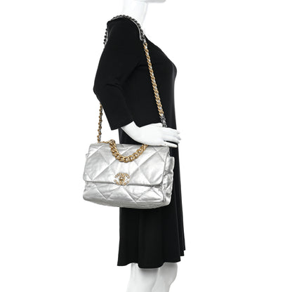 Chanel Metallic Lambskin Quilted Large Chanel 19 Flap Silver 2 of 16