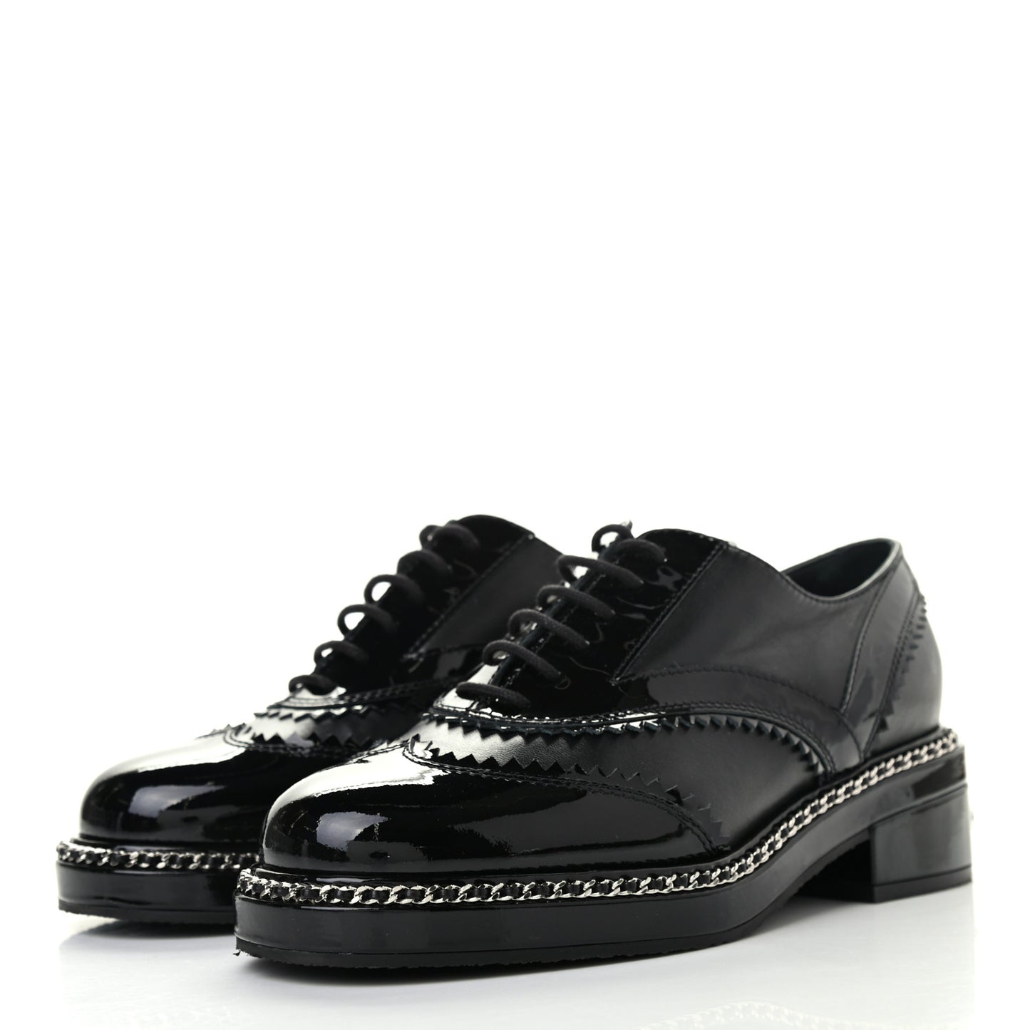 Lambskin Patent Calfskin CC Brogue Lace Up Oxfords 36 Black