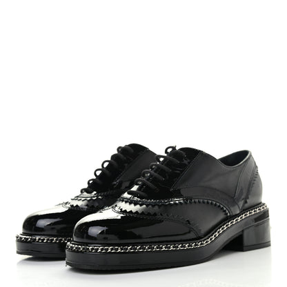 Chanel Lambskin Patent Calfskin CC Brogue Lace Up Oxfords 36 Black 3 of 7