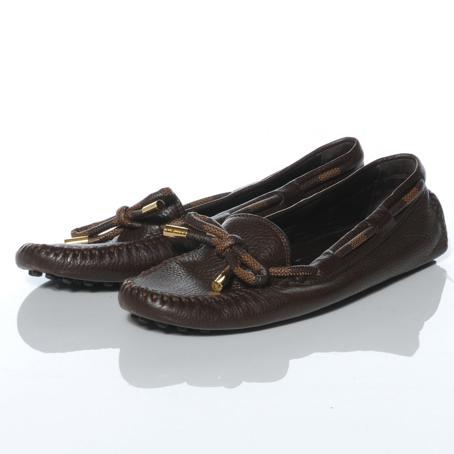 Louis Vuitton Grained Calfskin Damier Jersey Loafers 38 Brown 2 of 7