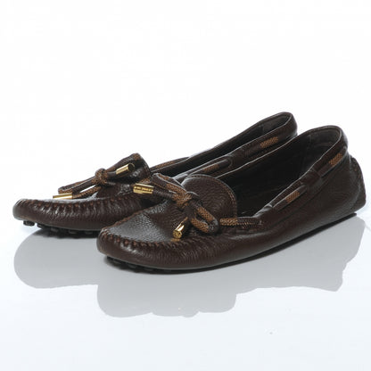 Louis Vuitton Grained Calfskin Damier Jersey Loafers 38 Brown 2 of 7