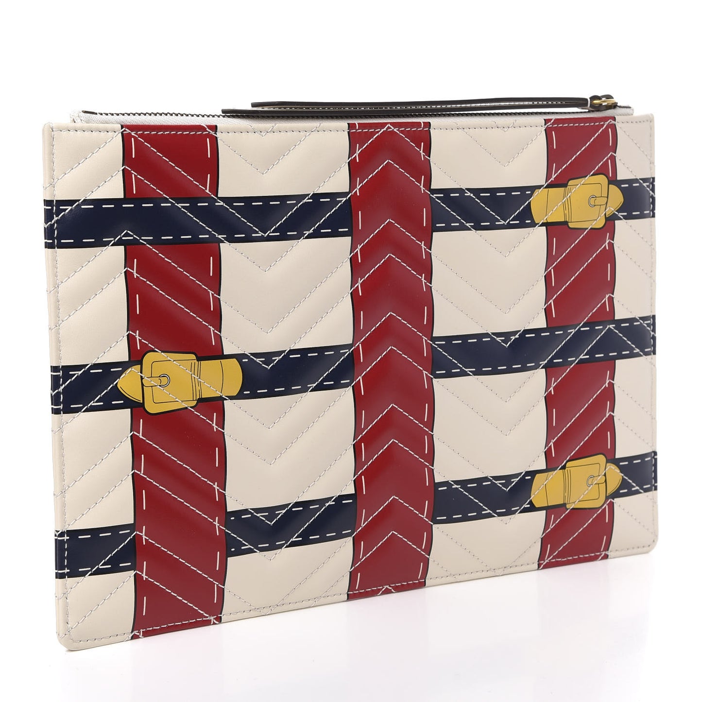 Calfskin Matelasse Trompe L'Oeil Print GG Marmont Zip Pouch White
