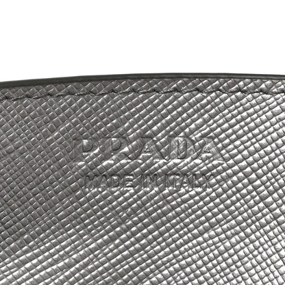 Prada Metallic Saffiano Triangle Card Holder Cromo 6 of 6