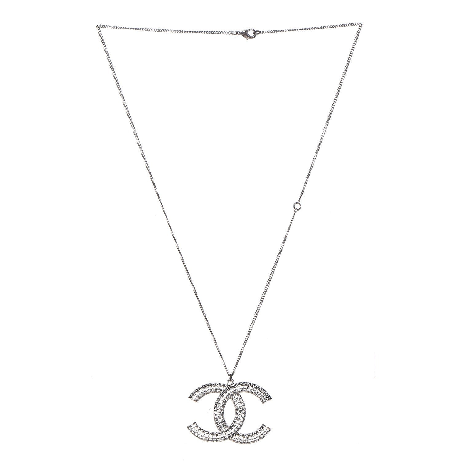 Chanel Baguette Crystal CC Necklace Silver 3 of 6