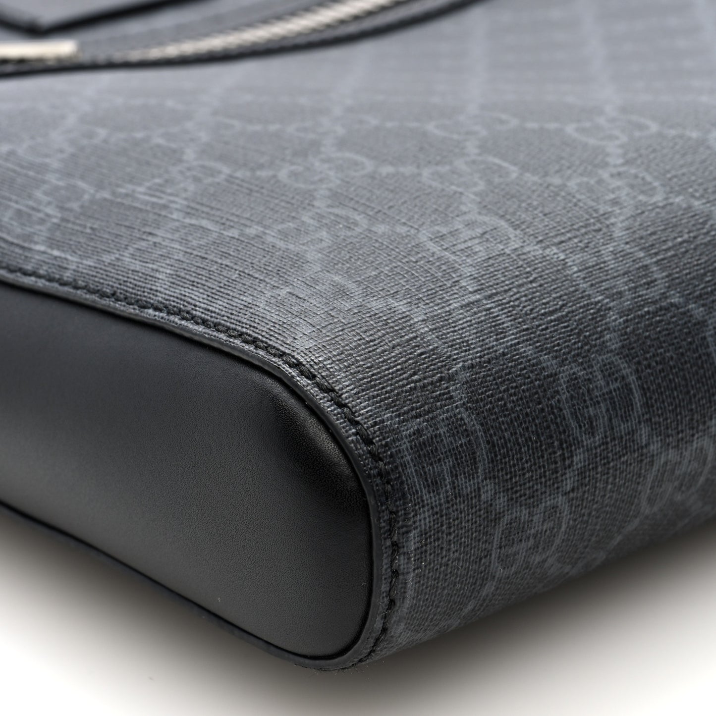 GG Supreme Monogram Appia Calfskin Web Flat Messenger Bag Black Grey
