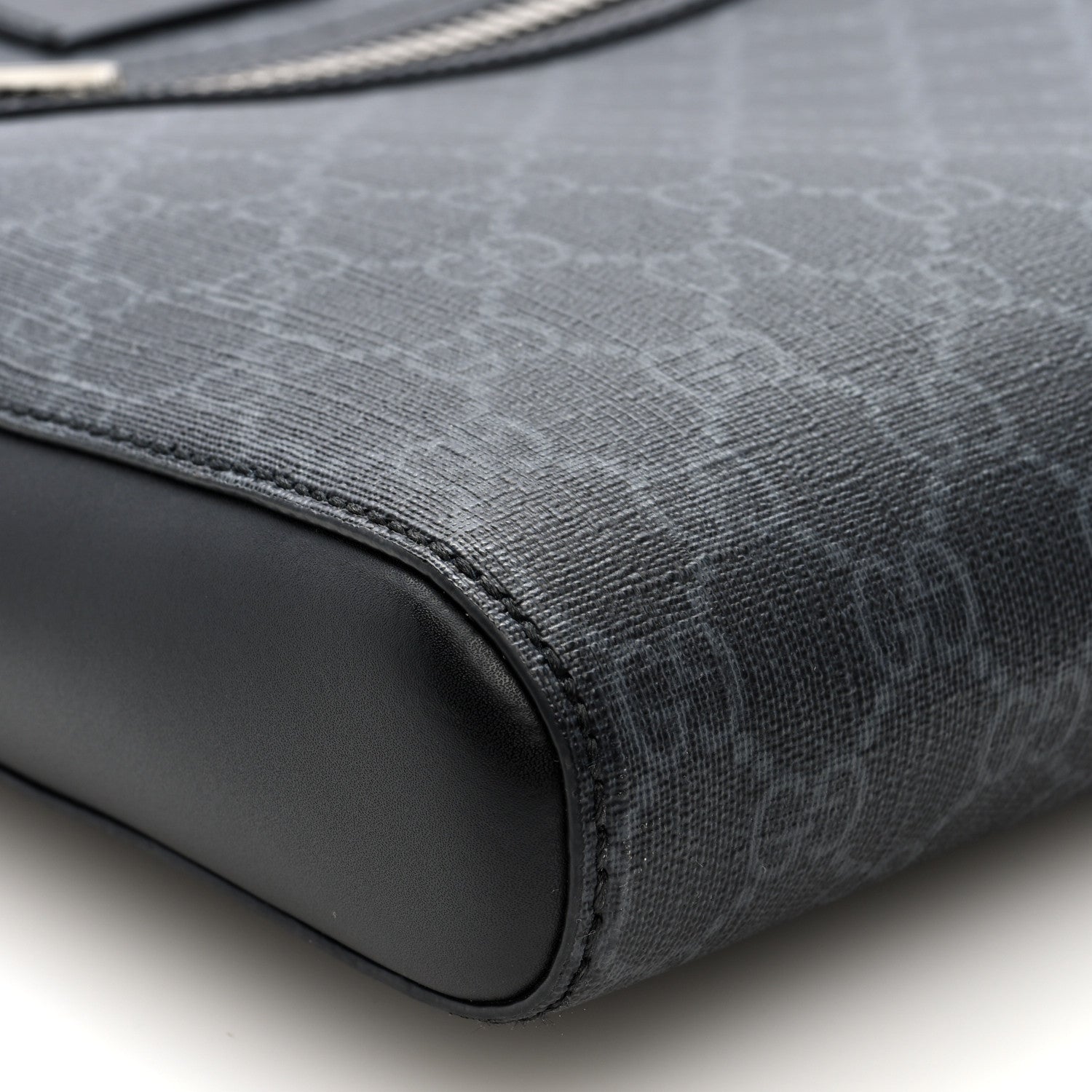 Gucci GG Supreme Monogram Appia Calfskin Web Flat Messenger Bag Black Grey 8 of 9