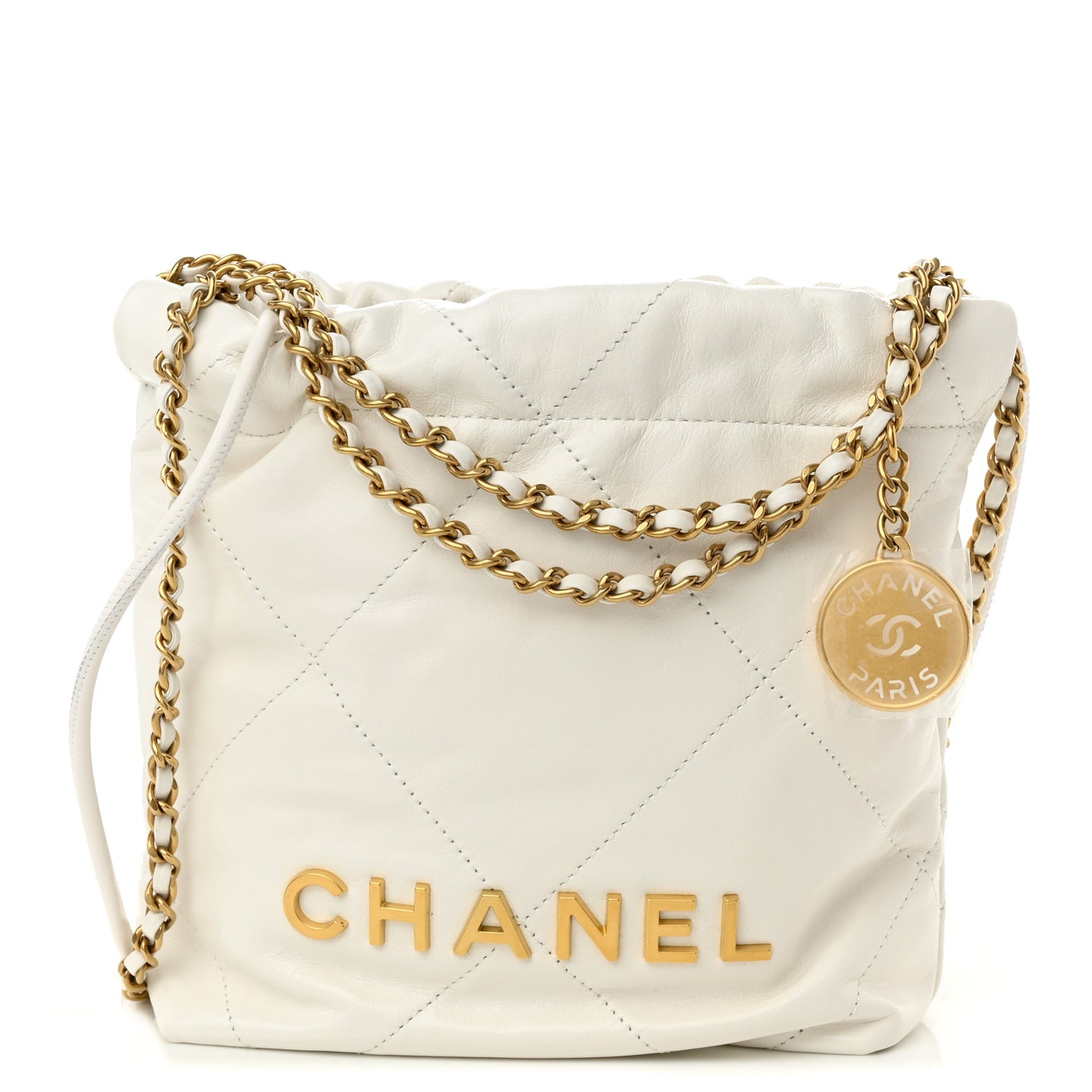 Shiny Calfskin Quilted Mini Chanel 22 White