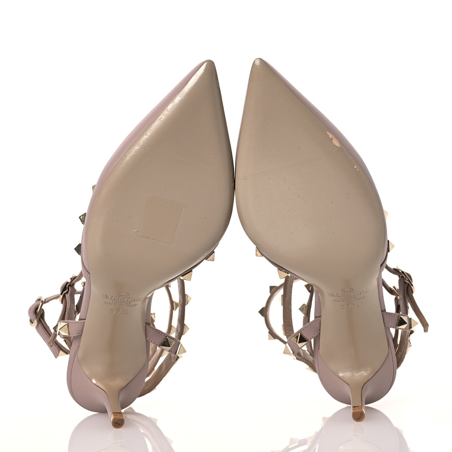 Valentino Garavani Pebbled Calfskin Rockstud Ankle Strap 100mm Pumps 37.5 Poudre 6 of 11