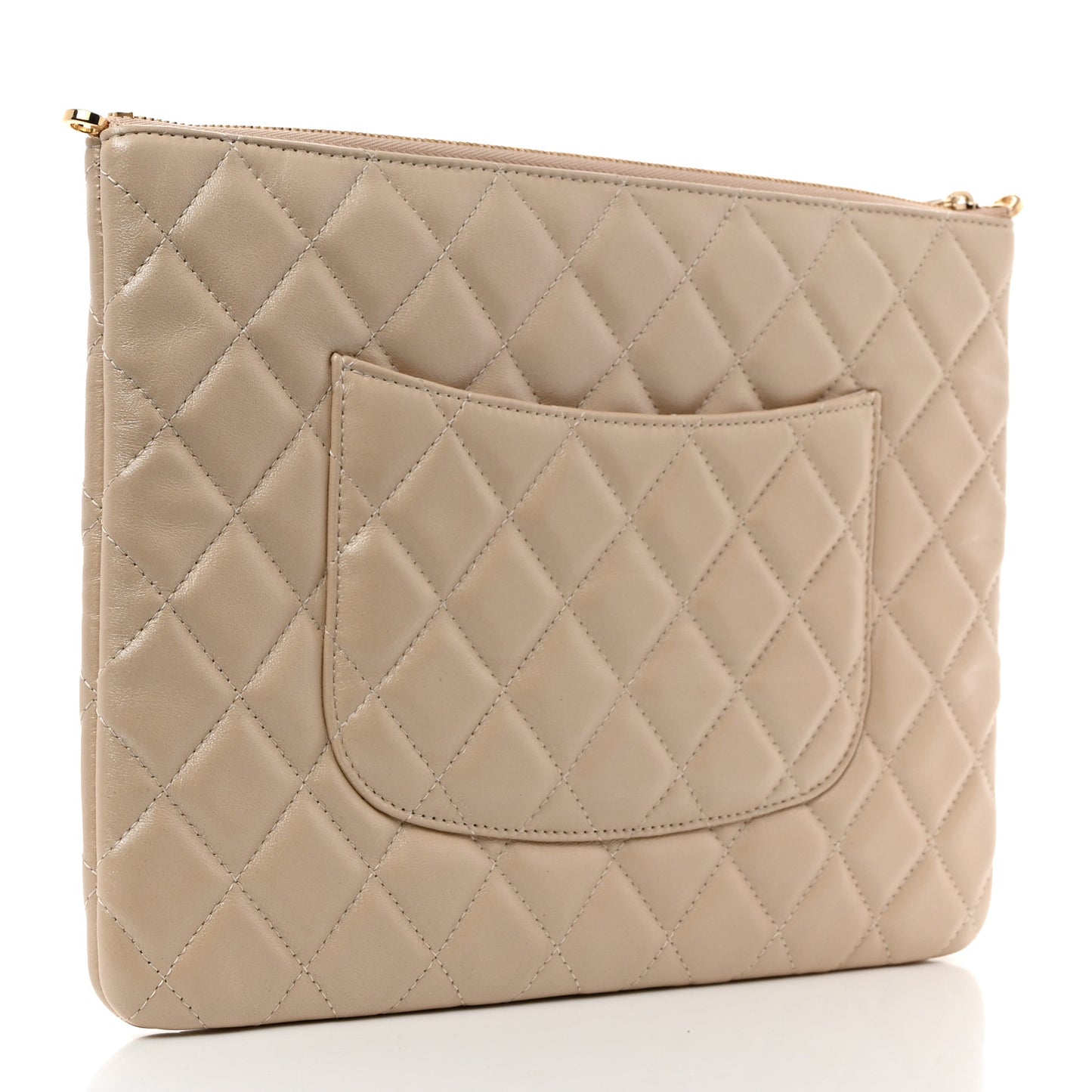 Iridescent Lambskin Quilted Pouch With Flap Beige