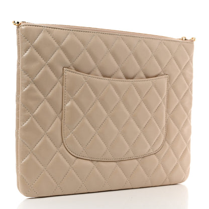 Chanel Iridescent Lambskin Quilted Pouch With Flap Beige 3 of 10