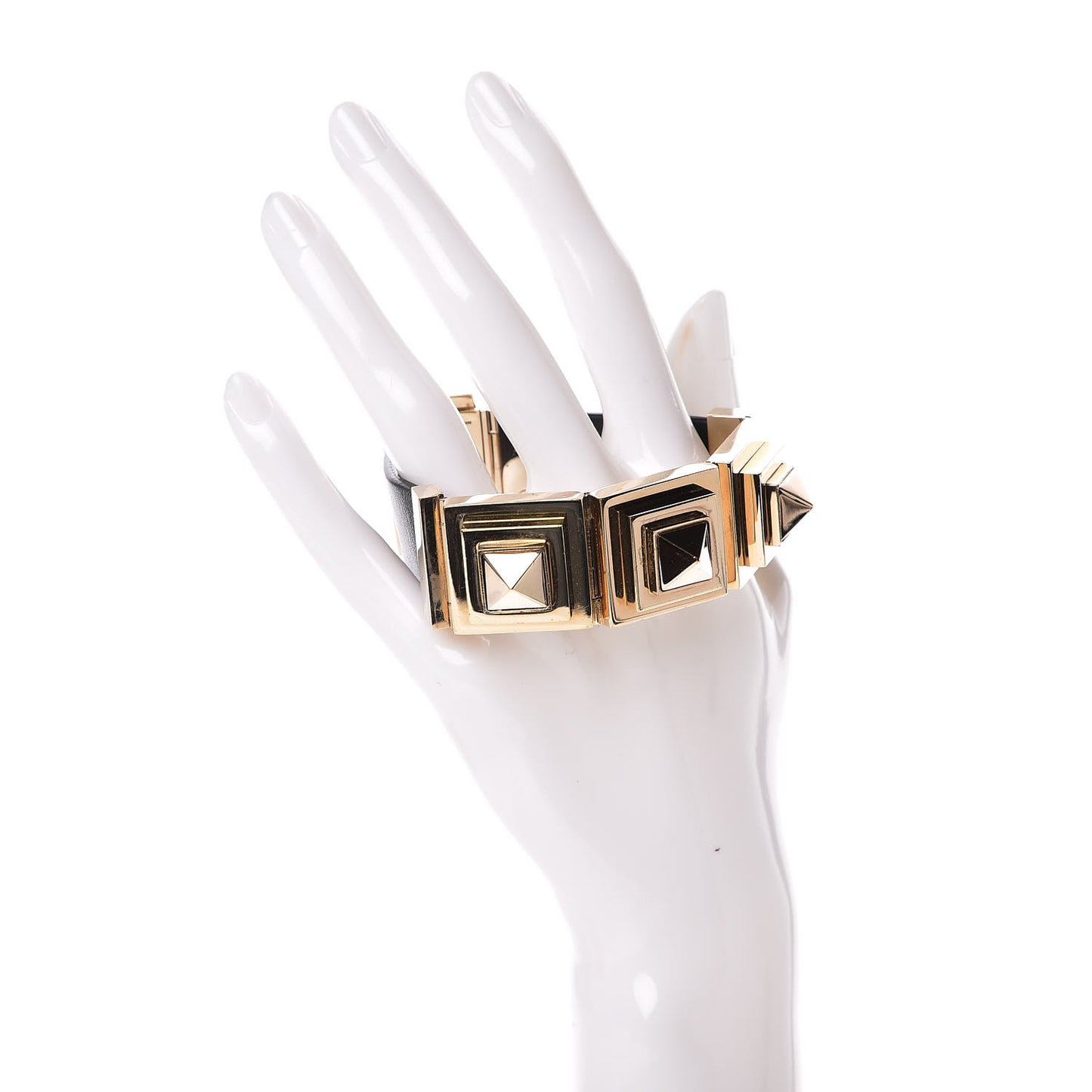 Calfskin Rockstud Bracelet Black Gold