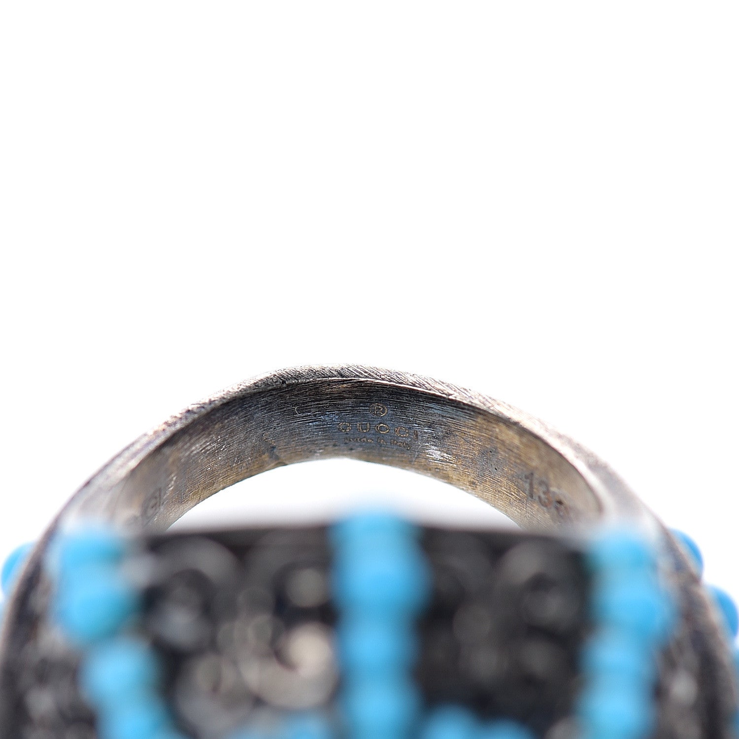 Gucci Pearl Beaded Spiked Ring 6.5 Silver Turquoise 4 of 6