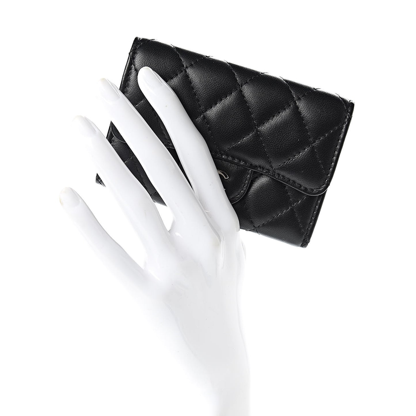 Lambskin Quilted Flap Card Holder Black